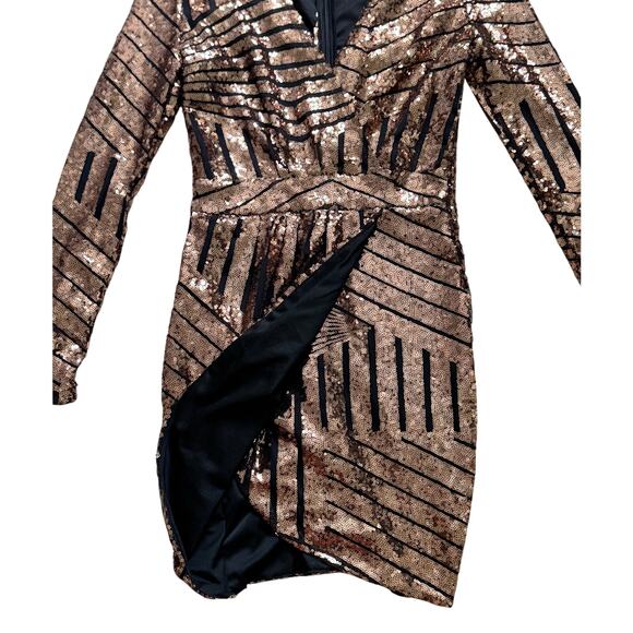 Banjul Faux Wrap Black Rose Gold Sequence Cocktail Party Dress Women's Size S - Picture 9 of 13